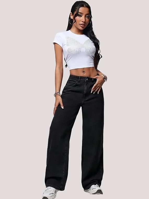 women plain high rise baggy jeans - 22319337 -  Standard Image - 3