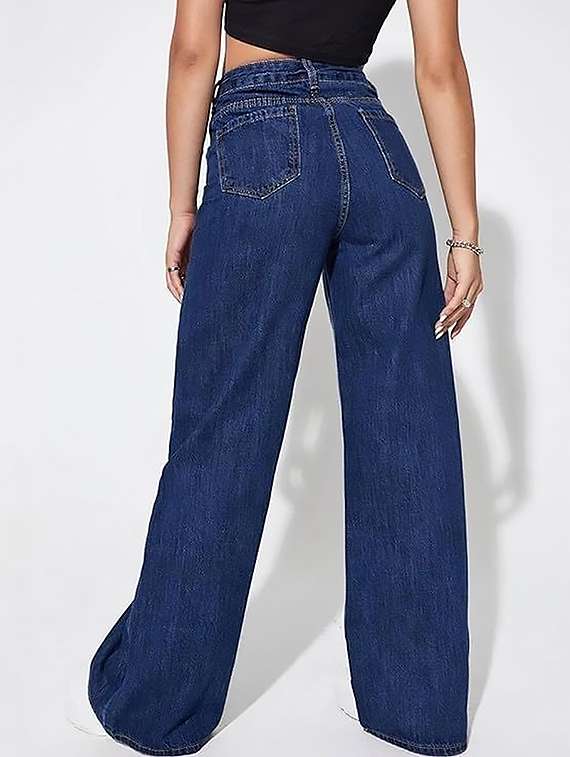 women plain high rise wide leg jeans - 22319338 -  Standard Image - 3