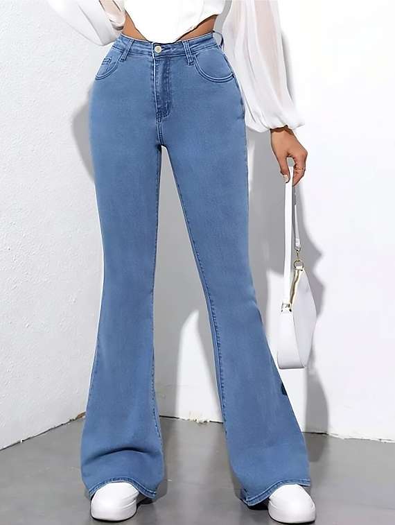 women plain high rise bootcut jeans