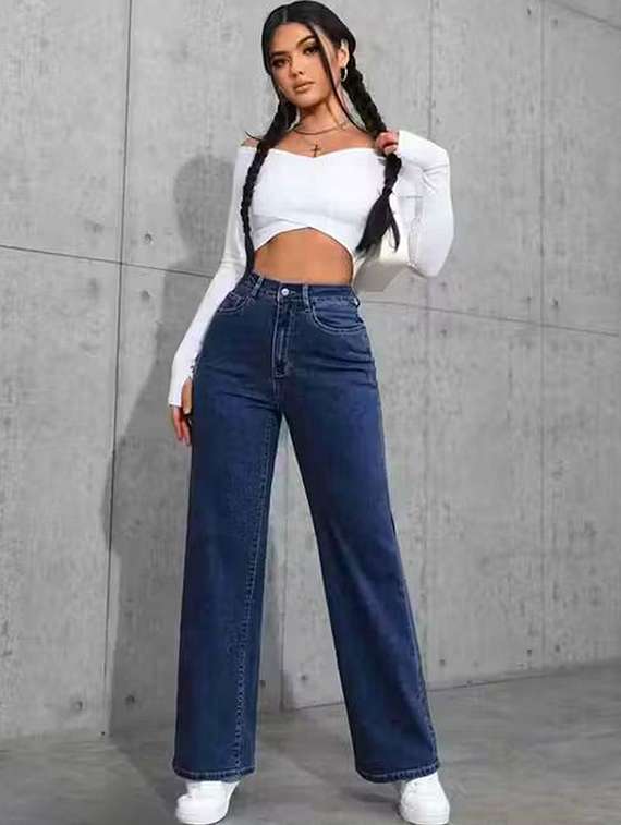 women solid high rise straight jeans - 22319348 -  Standard Image - 3