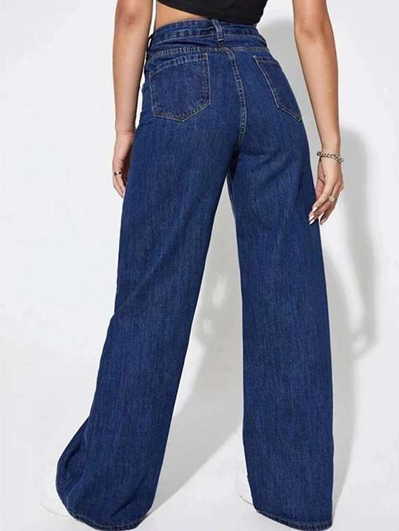 women solid high rise straight jeans - 22319351 -  Standard Image - 3