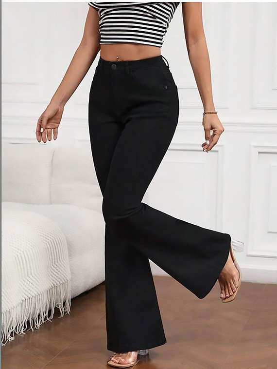 women plain high rise bootcut jeans