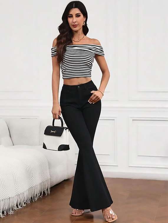 women plain high rise bootcut jeans - 22319353 -  Standard Image - 3