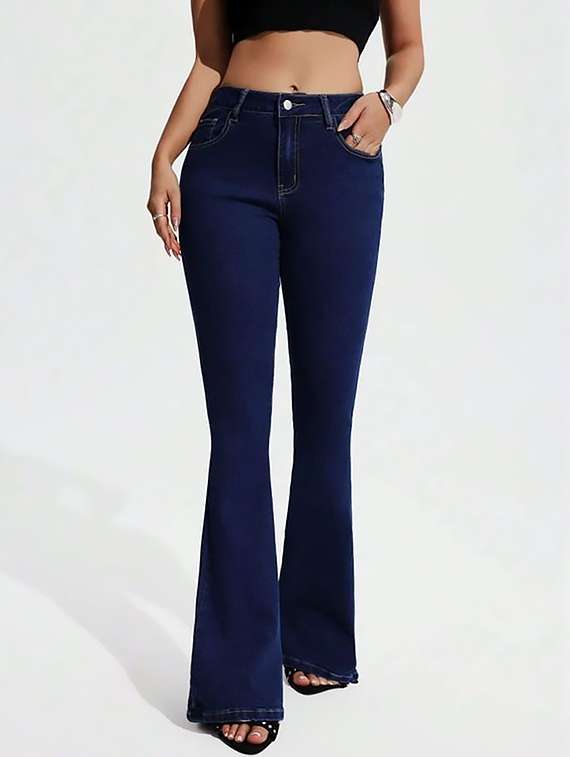 women plain high rise bootcut jeans