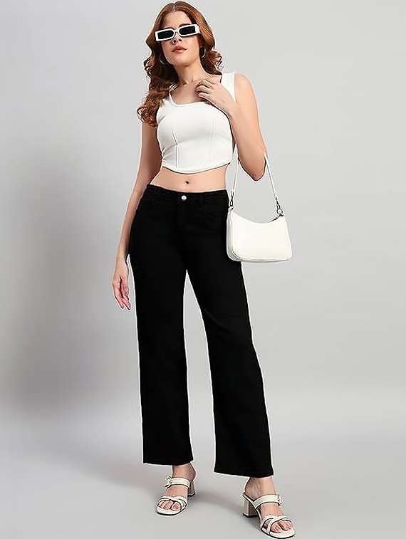 women solid high rise straight jeans - 22319361 -  Standard Image - 3