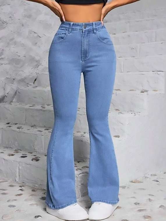 women plain high rise bootcut jeans