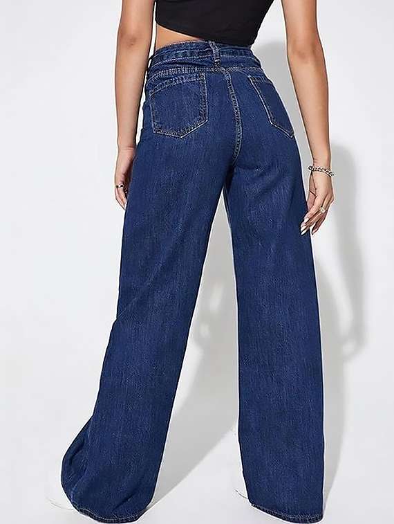women plain high rise wide leg jeans - 22319383 -  Standard Image - 3