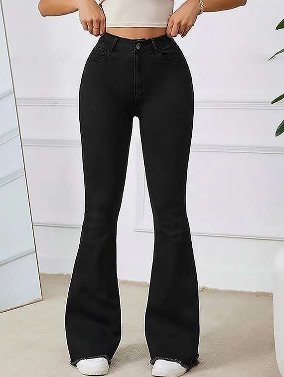 women plain high rise bootcut jeans