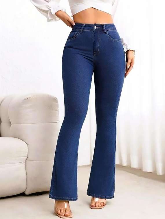 women plain high rise bootcut jeans