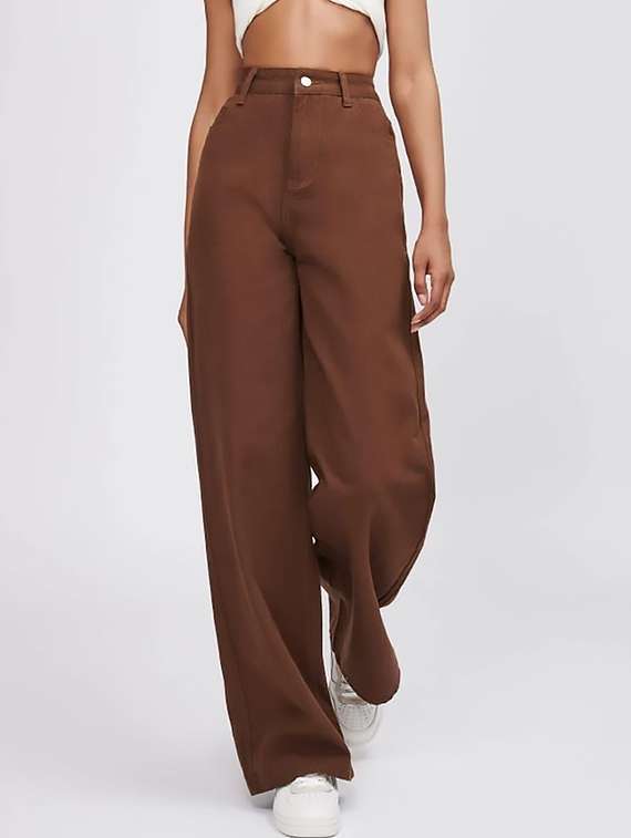 women plain high rise wide leg jeans