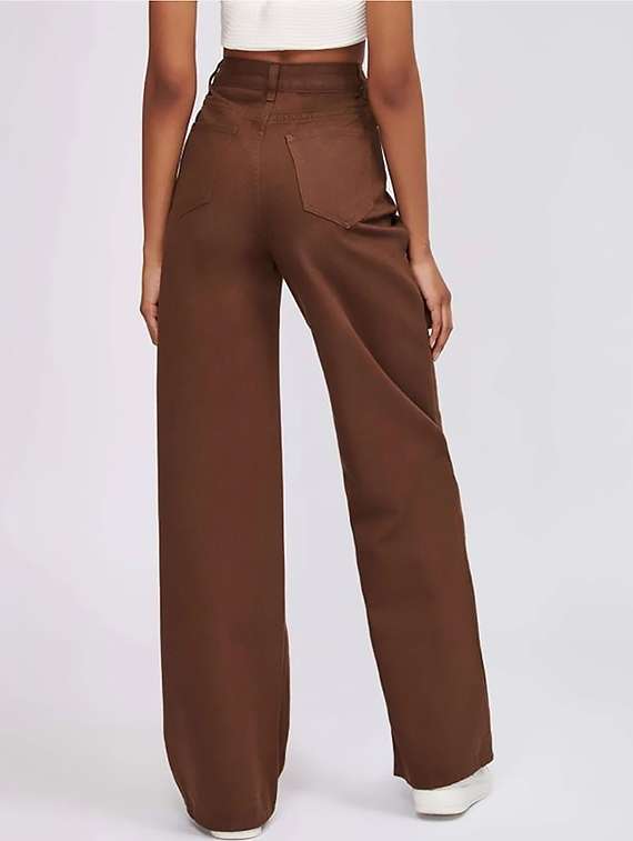 women plain high rise wide leg jeans - 22319391 -  Standard Image - 3