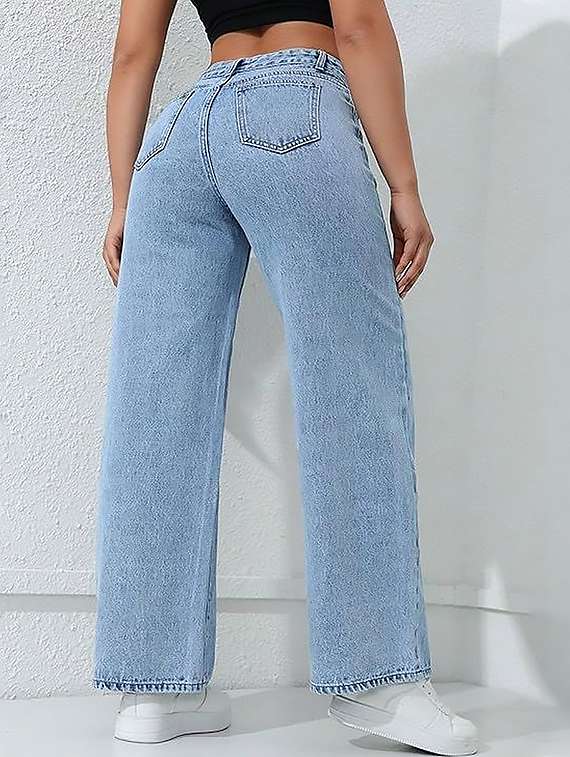 women plain high rise wide leg jeans - 22319395 -  Standard Image - 3