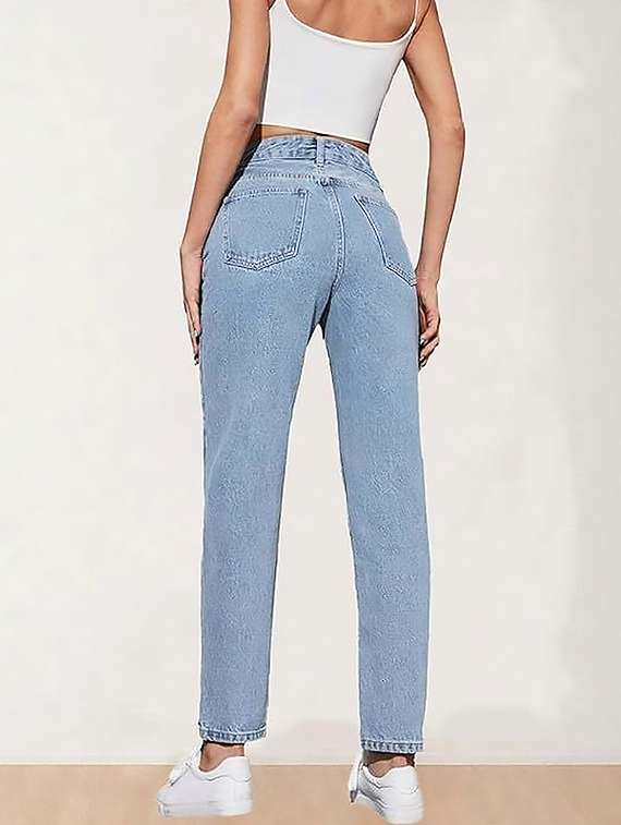 women solid high rise straight jeans - 22319404 -  Standard Image - 3