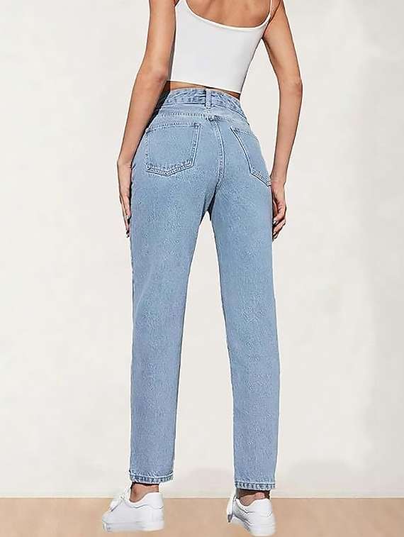 women solid high rise straight jeans - 22319411 -  Standard Image - 3