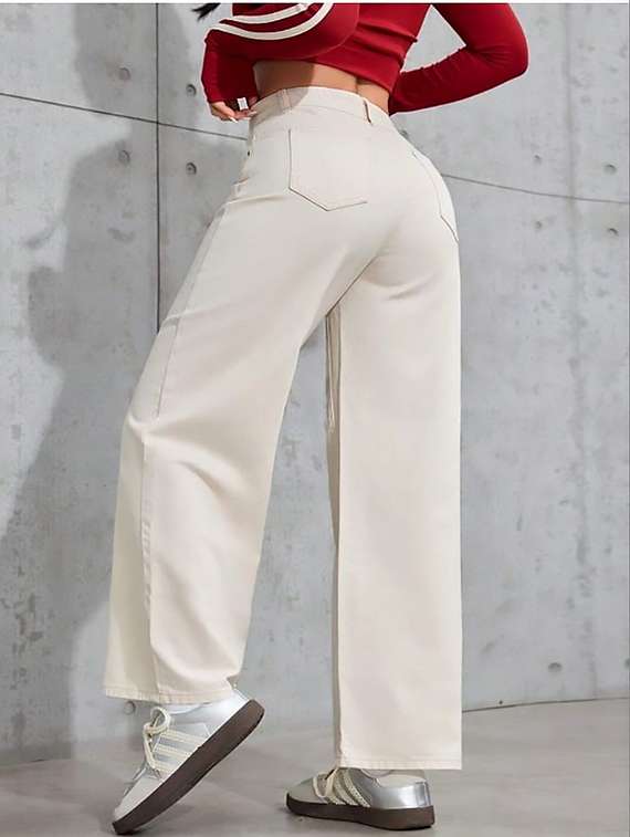 women plain high rise wide leg jeans - 22319417 -  Standard Image - 3