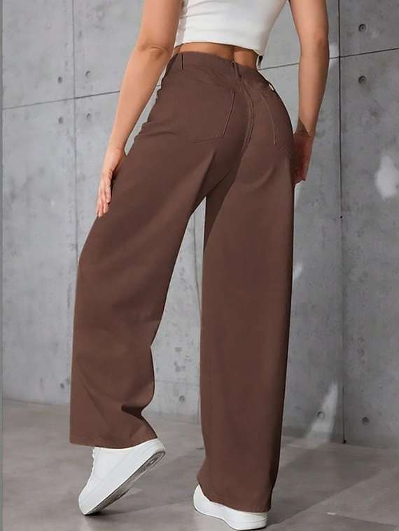 women plain high rise wide leg jeans - 22319421 -  Standard Image - 3