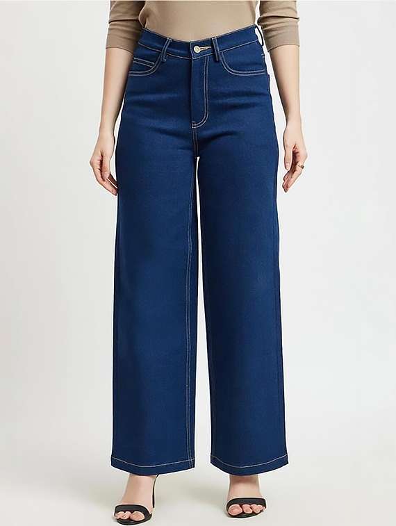 women plain high rise wide leg jeans