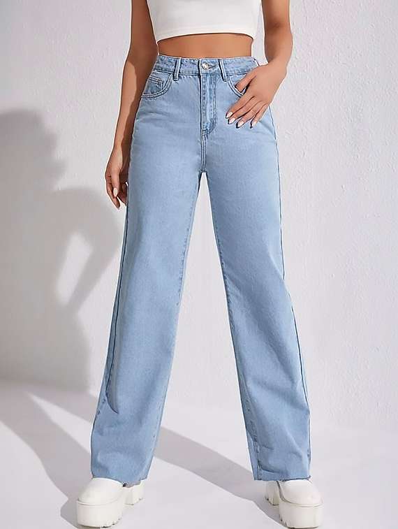 women plain high rise straight fit jeans