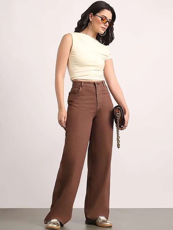 women plain high rise wide leg jeans - 22319426 -  Standard Image - 3
