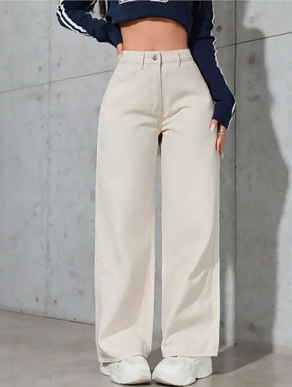 women plain high rise wide leg jeans