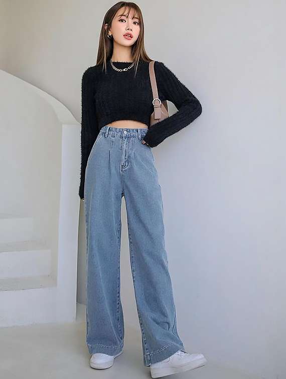 women plain high rise wide leg jeans - 22319430 -  Standard Image - 3