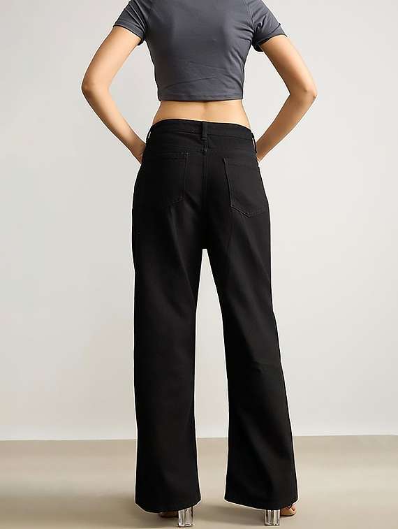 Women Plain High Rise Wide Leg Jeans - 22319433 -  Standard Image - 3