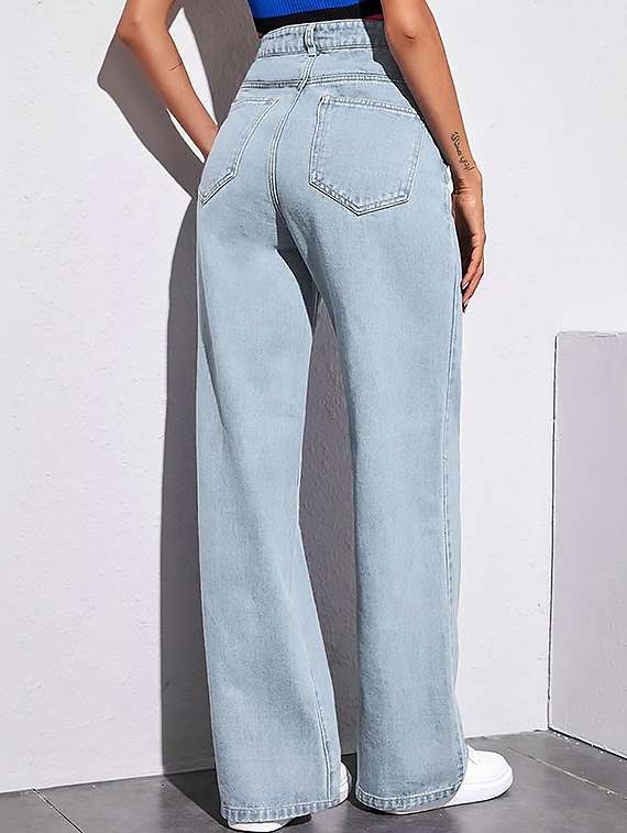 women plain high rise wide leg jeans - 22319435 -  Standard Image - 3