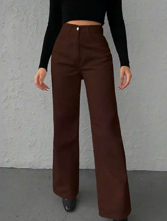 women plain high rise wide leg jeans