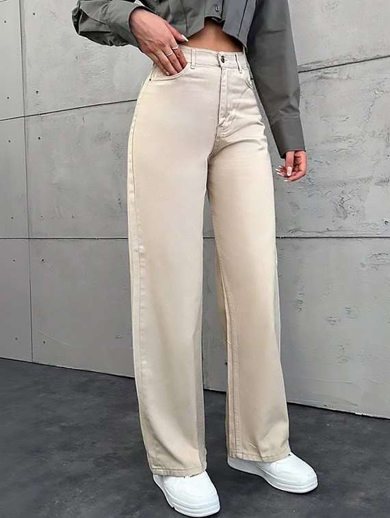 women plain high rise wide leg jeans