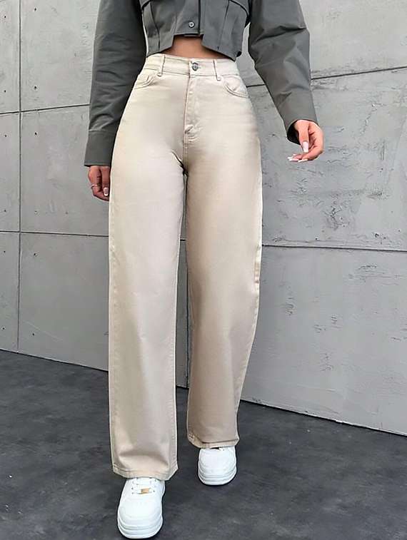 women plain high rise wide leg jeans - 22319488 -  Standard Image - 3