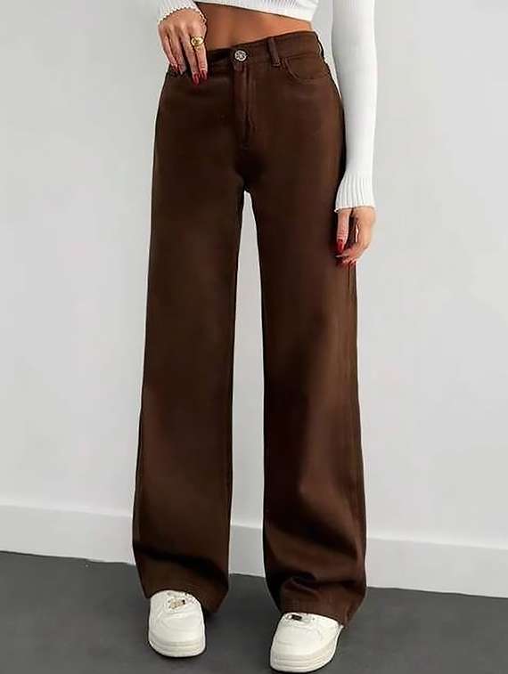 women plain high rise wide leg jeans