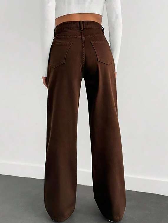 women plain high rise wide leg jeans - 22319502 -  Standard Image - 3