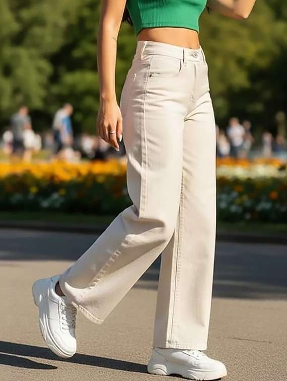 women solid high rise straight jeans