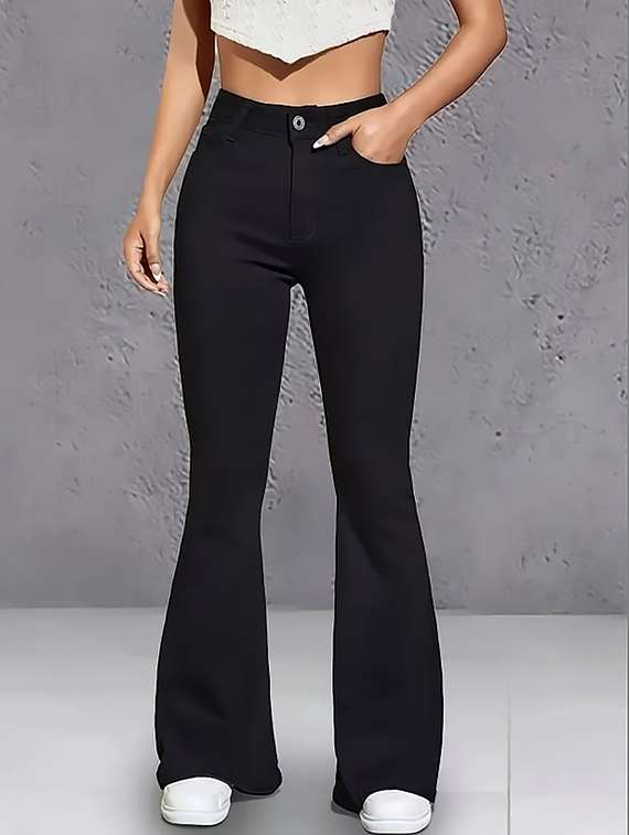women plain high rise bootcut jeans