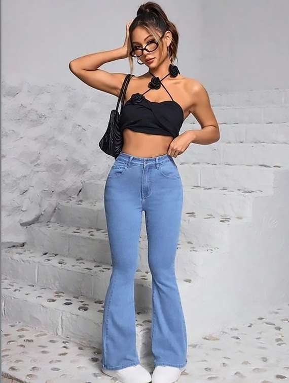 women plain high rise bootcut jeans - 22319514 -  Standard Image - 3