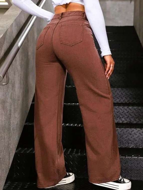women solid high rise wide leg jean - 22319528 -  Standard Image - 3