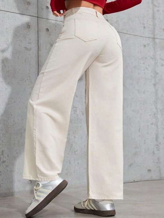 women solid high rise wide leg jean - 22319529 -  Standard Image - 3