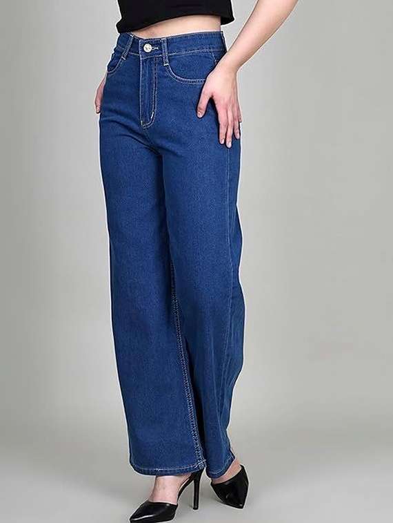 women solid high rise straight jean