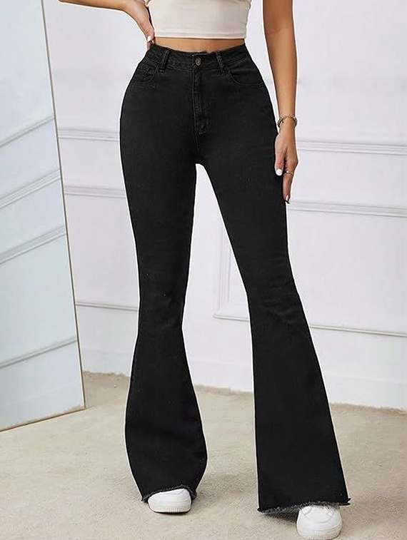 women solid high rise bootcut jean