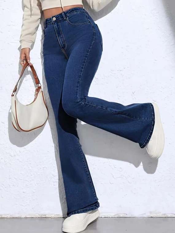 women solid high rise bootcut jean