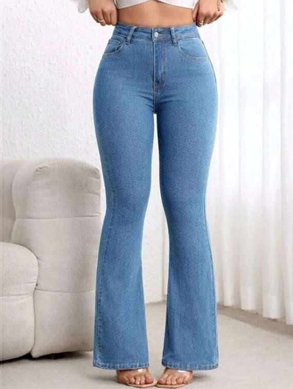 women solid high rise bootcut jean