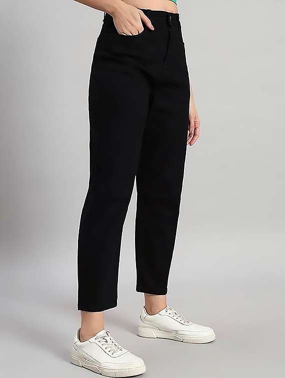 women solid high rise boyfriend fit jean