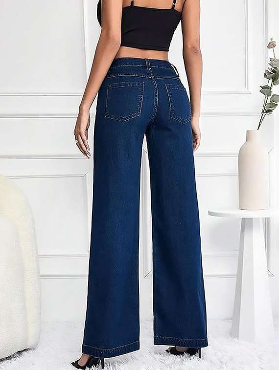 women plain high rise wide leg jeans - 22319542 -  Standard Image - 3