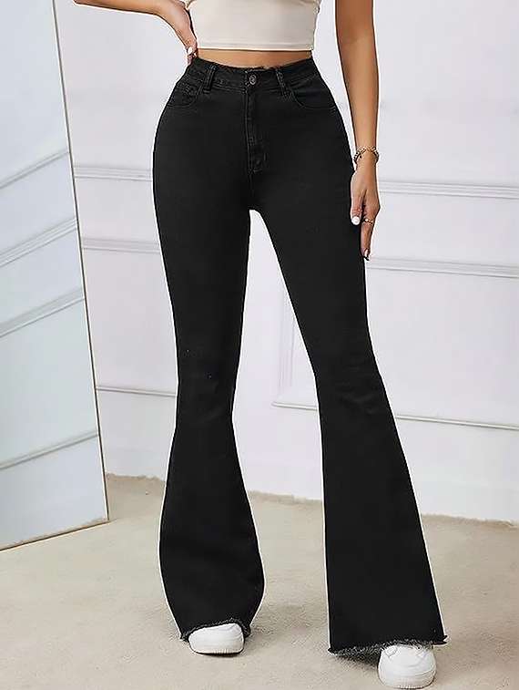 women plain high rise bootcut jeans