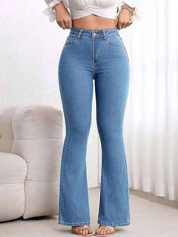 women solid high rise bootcut jean