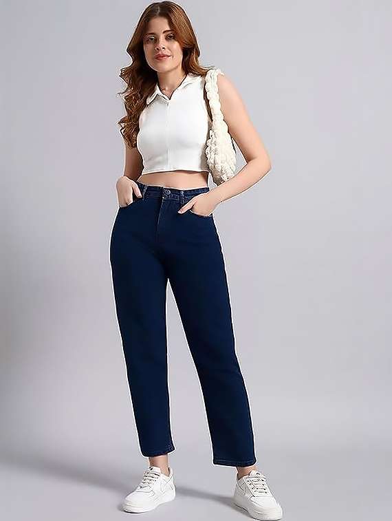 women solid high rise straight jean - 22319558 -  Standard Image - 3