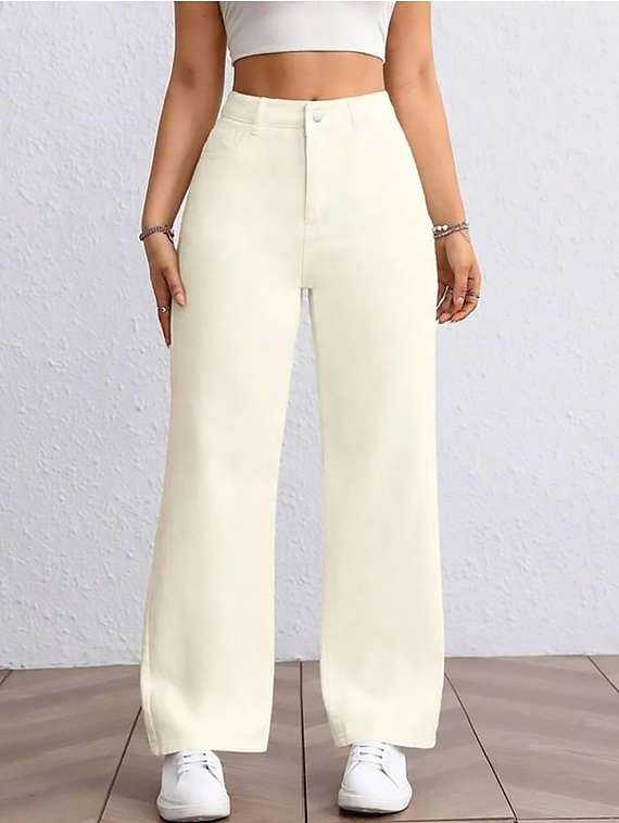 women plain high rise wide leg jeans