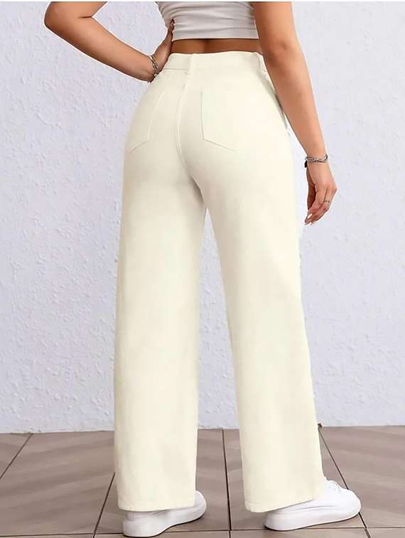 women plain high rise wide leg jeans - 22319566 -  Standard Image - 3