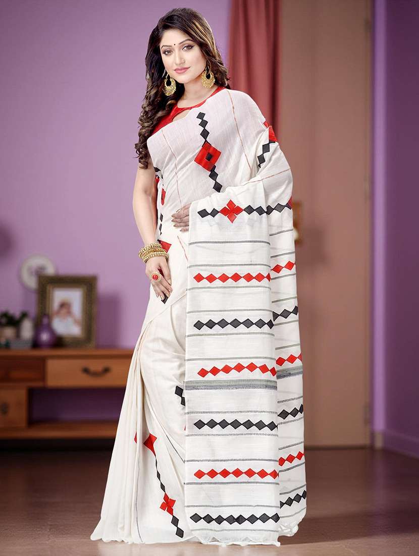 women solid with work handloom saree with blouse - 22319595 -  Standard Image - 3