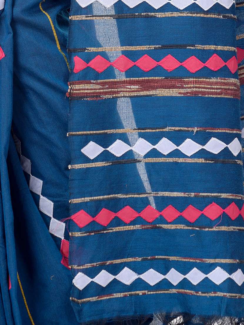 women solid with work handloom saree with blouse - 22319598 -  Standard Image - 3